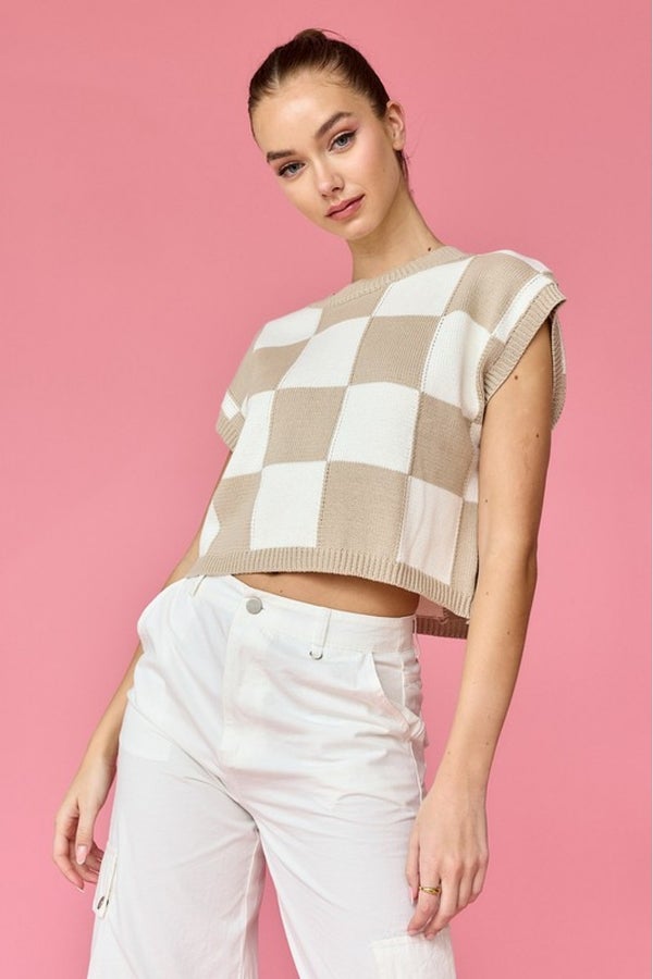 Checkered Charm Knit Top - Grace Boutique