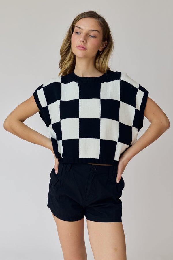 Checkered Charm Knit Top - Grace Boutique