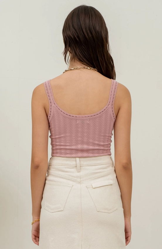 Pointelle Rosette Knit Tank Top - Grace Boutique