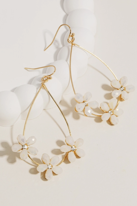 Rhinestone Flower Charms Tear Dangle Earrings - Grace Boutique