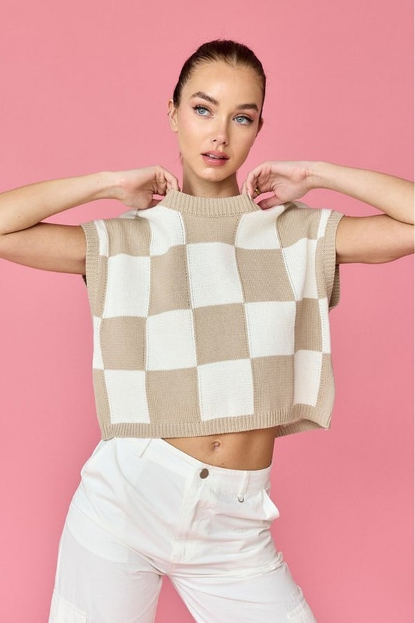 Checkered Charm Knit Top - Grace Boutique