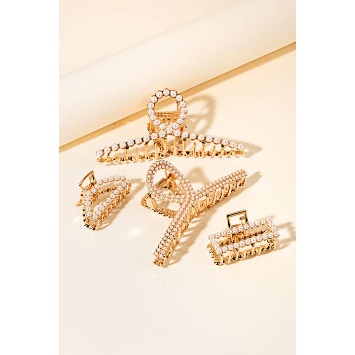 Pearl Pave Assorted Hair Claw Set