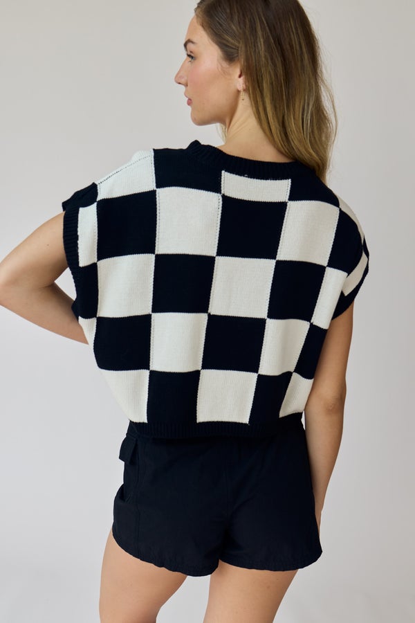 Checkered Charm Knit Top - Grace Boutique