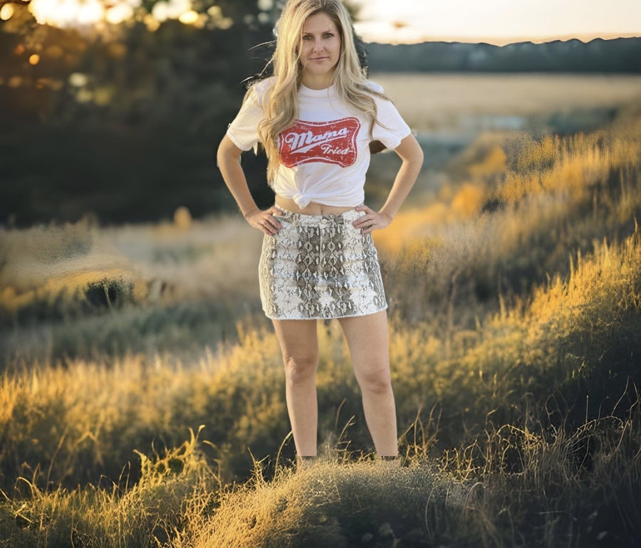 Snakeskin Denim Skirt - Grace Boutique