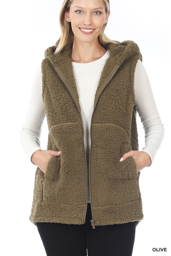 Hooded Vest Fuzzy Fleece Vest Fuzzy Feels Sherpa Hooded Vest