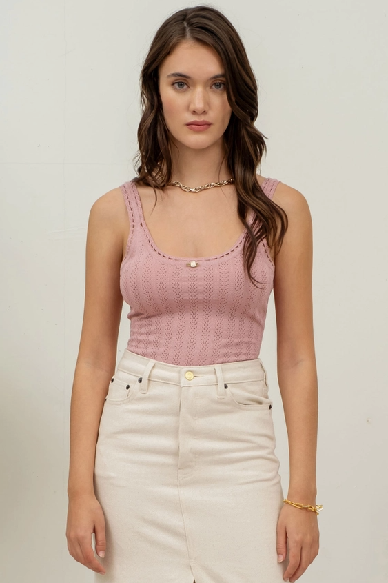 Pointelle Rosette Knit Tank Top - Grace Boutique