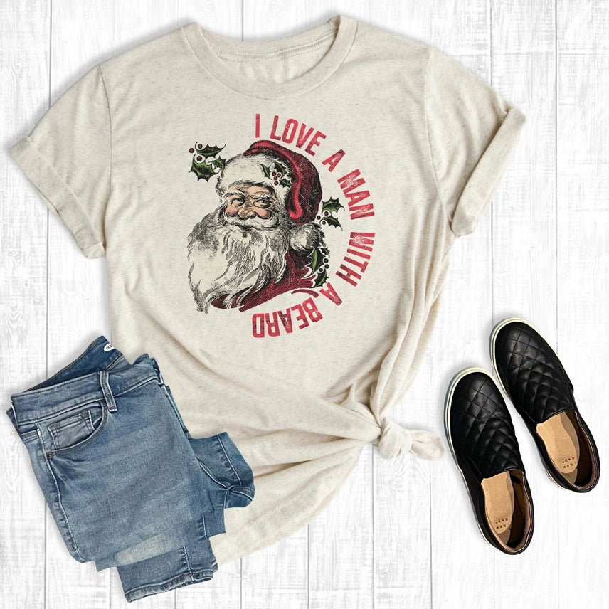 I Love A Man with A Beard Santa t-shirt - Grace Boutique