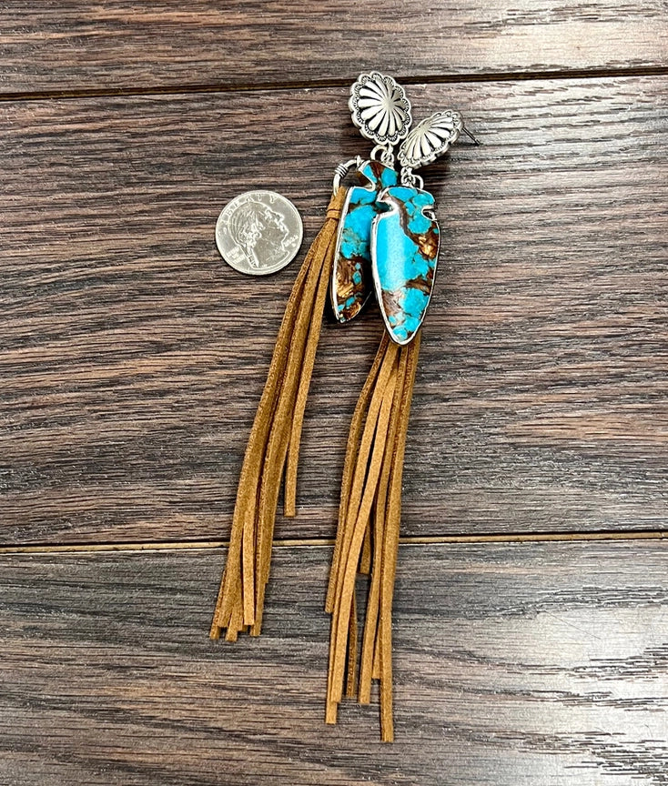 Arrowhead Gemstone Tassel Post Earrings