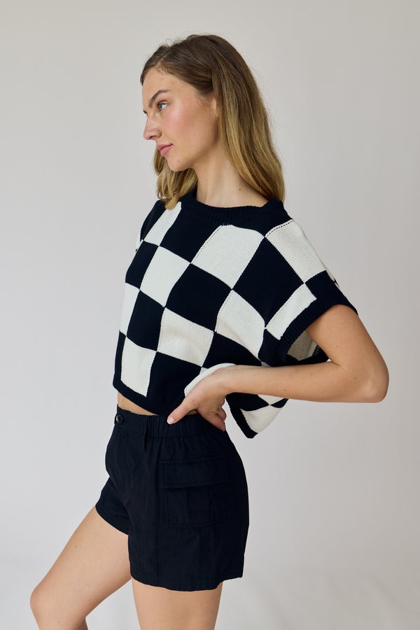 Checkered Charm Knit Top - Grace Boutique