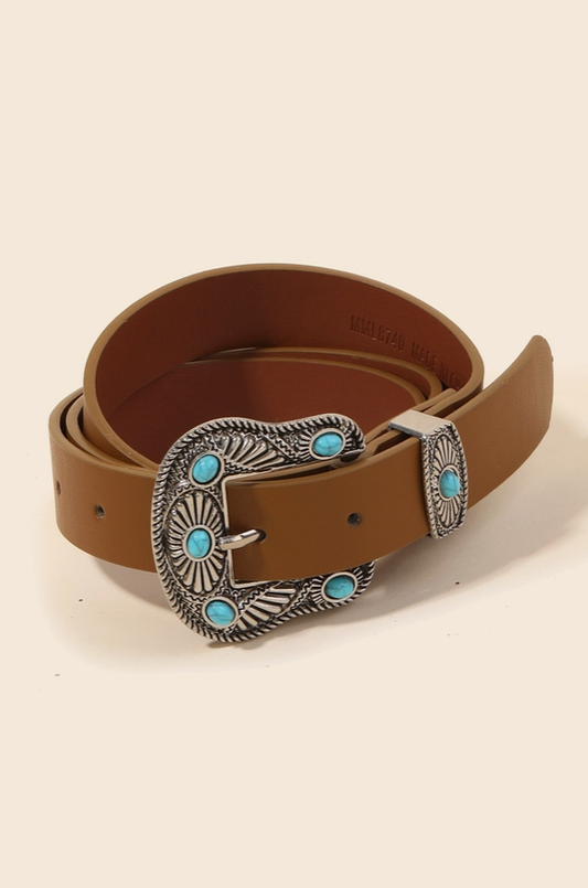 Turquoise Stud Buckle Faux Leather Belt - Grace Boutique