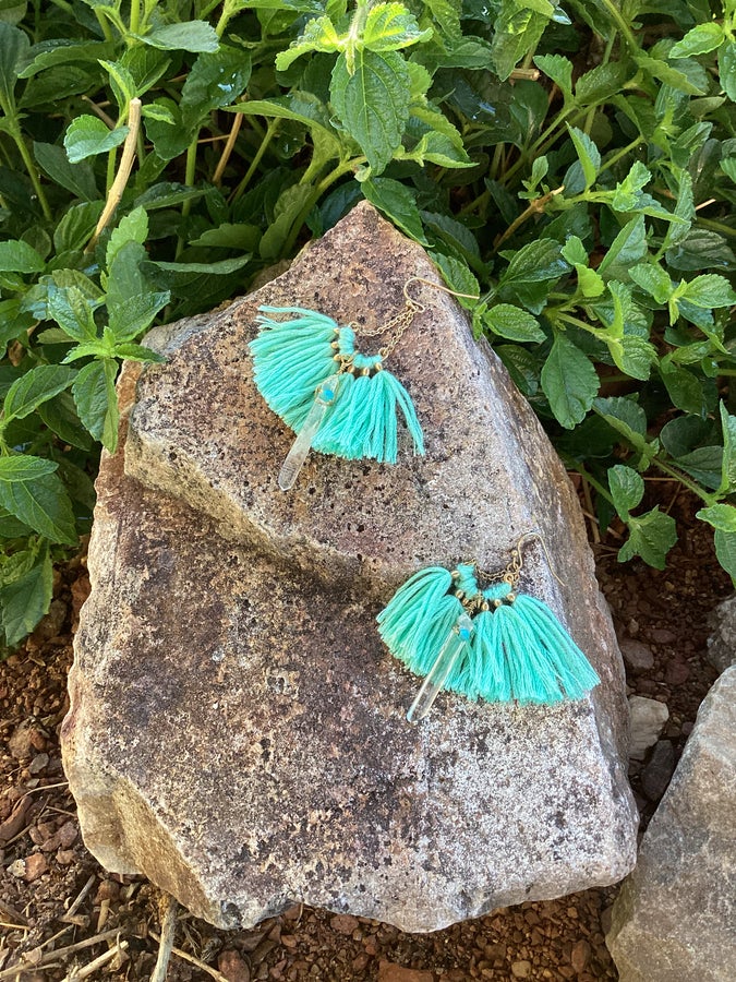 Teal Tassel Quartz Earring - Grace Boutique