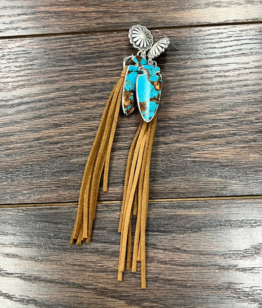 Arrowhead Gemstone Tassel Post Earrings