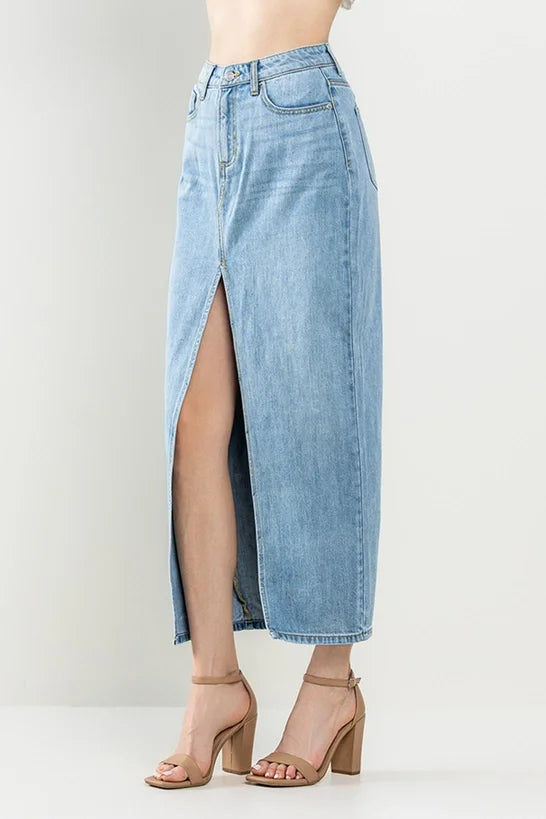 Maxi Denim Light Wash Skirt - Grace Boutique