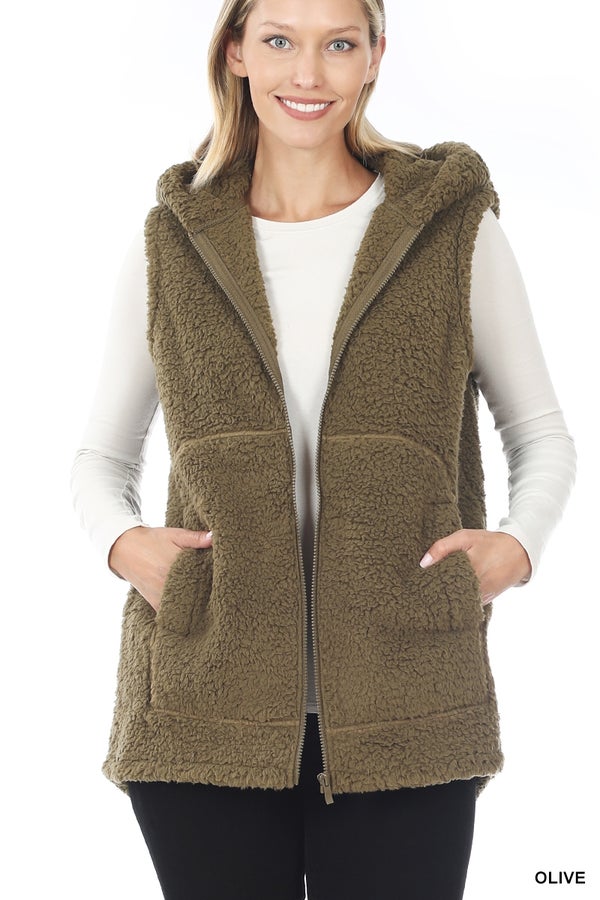 Fuzzy Feels Sherpa Hooded Vest - Grace Boutique