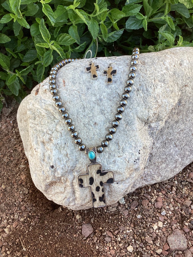 Leopard Cross Necklace & Earrings - Grace Boutique