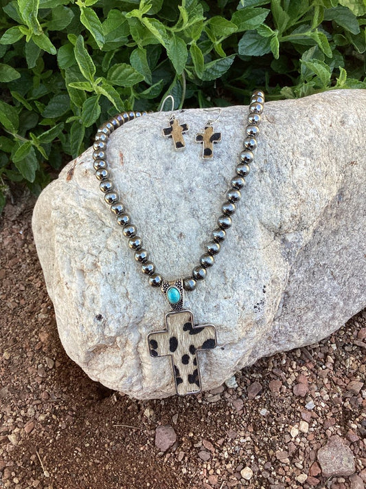 Leopard Cross Necklace & Earrings - Grace Boutique