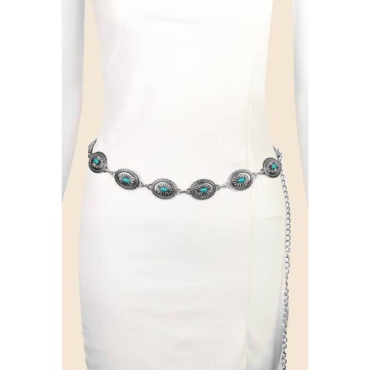 Oval Concho Turquoise Disc Concho Chain Belt